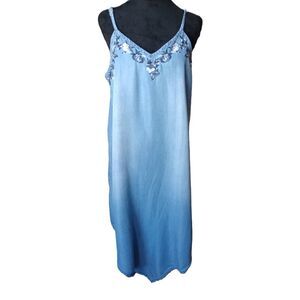 Knox Rose Women's Large 100% Lyocell Denim Sleeveless Asymmetrical Midi Dress